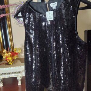 J. CREW Jet Black Sequin Sleeveless New Evening Party Top Size M